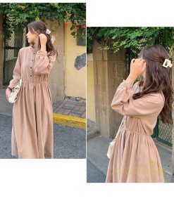 マキシ | ワンピース レディース 秋 冬 長袖 おしゃれ きれいめ フリル 可愛い 無地 ロング丈 ミモレ丈 ゆったり 2021 シンプル 秋新作 ゆったり 上品 カジュアル