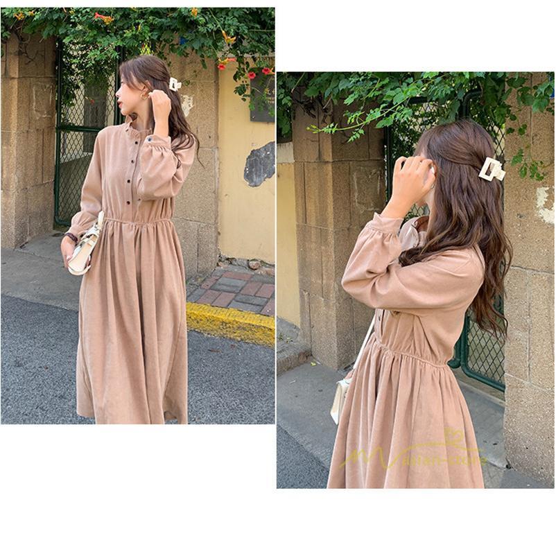 マキシ | ワンピース レディース 秋 冬 長袖 おしゃれ きれいめ フリル 可愛い 無地 ロング丈 ミモレ丈 ゆったり 2021 シンプル 秋新作 ゆったり 上品 カジュアル