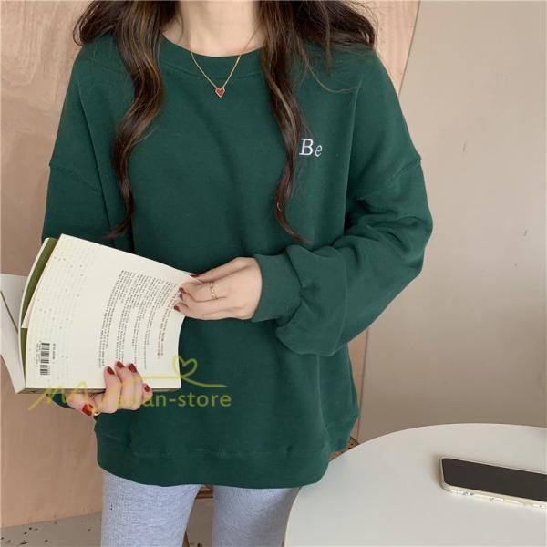 パーカー | トレーナー 長袖 刺繍 レディース スウェット 長袖トレーナー シンプル 20代 30代 フリーサイズ 7色 カジュアル ゆったり コーデ 秋冬 大人 50代 40代
