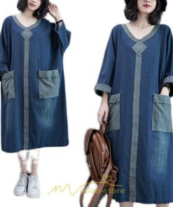 デニムワンピース | ワンピース 長袖 シャツワンピース デニムシャツ 無地 Aラインワンピ スリム 可愛い スリット ロングワンピ ワンピ ポケット 20代30代40代