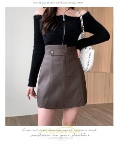 スカート | ミニレディース Aライン タイト フェイクレザー 脚長効果 シンプル ショート丈 カジュアル 着回し オシャレ 通勤 新作 お出かけ