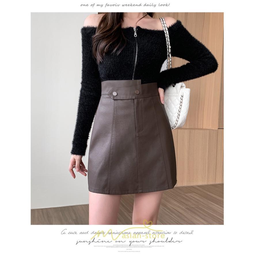 スカート | ミニレディース Aライン タイト フェイクレザー 脚長効果 シンプル ショート丈 カジュアル 着回し オシャレ 通勤 新作 お出かけ