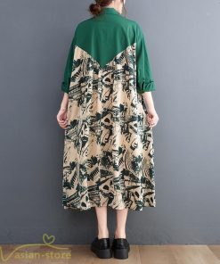 シャツワンピース | 長袖 ミディアムワンピース 切り替え ゆったり フリーサイズ 体型カバー 秋コーデ カジュアル 上品 大人 ワンピース ひざ丈 オーバーサイズ