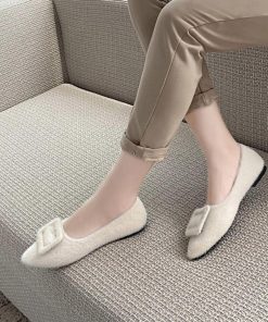 ショートブーツ | もこもこ温かい パンプス 綿毛 靴 ぺたんこ靴 大人 シューズ レディース 通勤 浅口