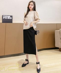 スカート | マタニティレディース 無地 ウエスト調整 着痩せ 裾口スリット カジュアル マタニティウェア 妊婦 産前 日常感 大きいサイズ おしゃれ 上品