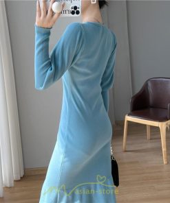 ニットワンピース | ニット ワンピース ロング Vネック ニットワンピ 長袖 ブラック 2022秋冬 ブルー マーメイド フリル セクシー 通勤 おしゃれ キレイめ ミモレ丈 上品