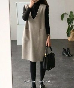 マキシ | ワンピース ジャンパースカート Vネックジャンパースカート ラシャ 着痩せ 上品 フェミニン キレイめ 通勤 おしゃれ オシャレ 40代 30代 20代 通勤 50代　