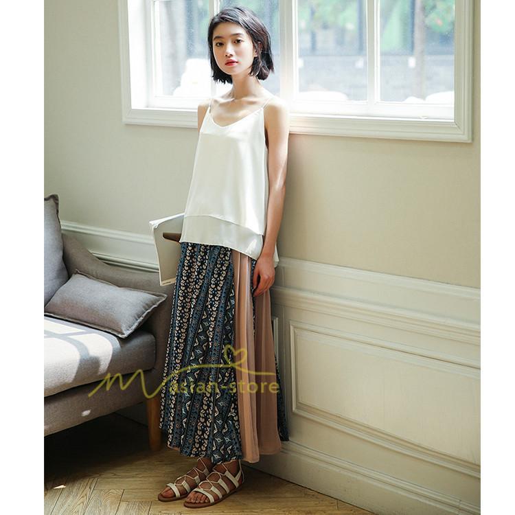 スカート | マキシロング ワイド フレア ゆったり バイカラー 春 夏 秋 冬 レディース 体系カバー Aライン プリーツシフォン 20代30代40代50代