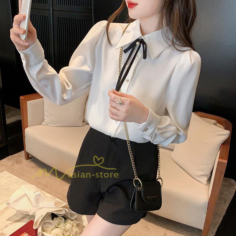 シャツ・ブラウス | ブラウス レディース きれいめ 40代 春夏秋新作 オシャレブラウス リボンネック 長袖トップス 大人 通勤OL 韓国ファッション ゆったり 50代 通学 シャツ30代