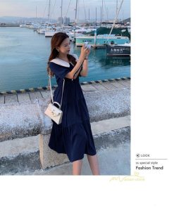 ミディアム | Aラインワンピース レディース 半袖 ロングワンピース ドールカラー ガーリー バイカラー きれいめ カジュアル ファッション 着痩せ 30代 20代 女性着 半袖