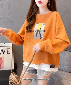 パーカー | トレーナー レディース おしゃれ スウェット 長袖 トップス 春 秋 大きいサイズ レイヤード風 韓国 ゆったり コットン 送料無料 丸首 クルーネック 綿 重ね着風