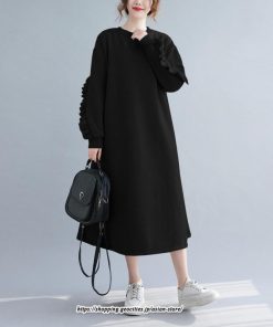 マキシ | ワンピース レディース ロングワンピース 長袖 無地 ゆったり 裏起毛 体型カバー パーカー風 シンプル キレイめ オシャレ 30代 40代 20代 50代　 お出かけ