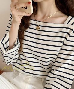 ｔシャツ・カットソー | 長袖 Tシャツ カットソー レディース シャツ 袖 ストライプ 韓国ファッション トップス 通勤通学 カジュアル 着回し 上品 夏物 ゆったり お出かけ 20代30代40代
