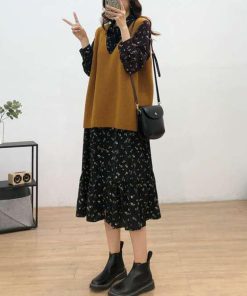 ニット・セーター | リブニットベスト レディース Vネック