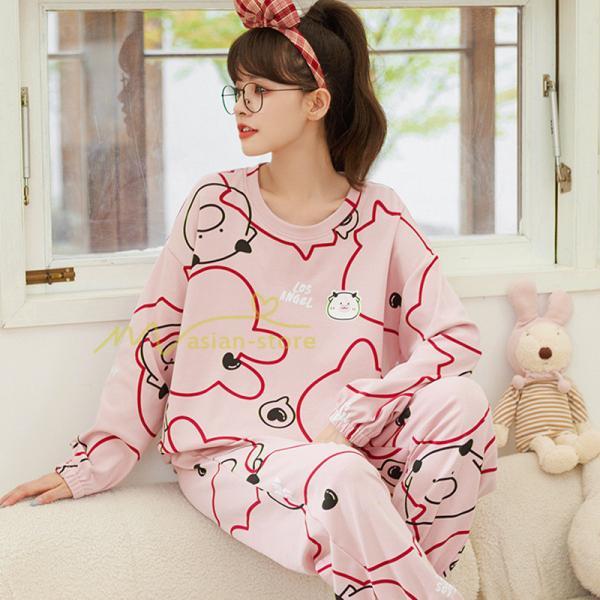 パジャマ ルームウェア | パジャマ ルームウェア レディース 春秋 長袖 パジャマ 綿ルームウェア 20色 上下セット 可愛い ナイトウェア Tシャツ 寝巻き 室内着 ホームウェア ロングパンツ