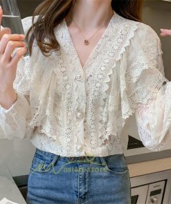 シャツ・ブラウス | ブラウス レディース きれいめ 40代 春秋 オシャレ 長袖 ブラウス レーストップス 夏物 Vネック 20代30代 着痩せ 通勤通学 着回し カジュアル 韓国ファッション