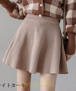 スカート | レディース ボトムス ミニ丈 ひざ上 ウエストゴム 楽ちん ゆったり ニット 秋冬 韓国風 Aライン フレア デート 着痩せ 可愛い お出かけ 脚長効果