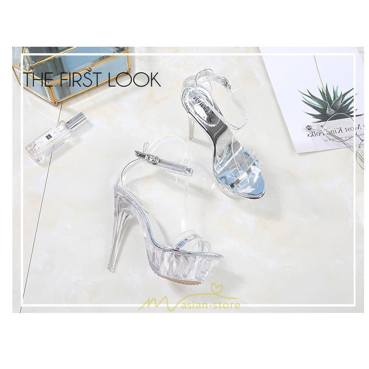 パンプス | ハイヒール 靴 厚底 シューズ 厚底靴 コスプレシューズ 女性 レディース 大きいサイズ 透明 コンテスト 14cmヒール ポールダンス ストラップ セクシー