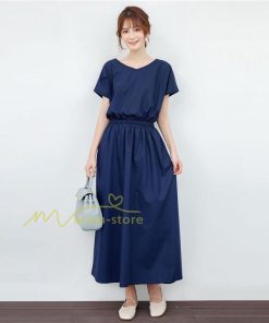 送料無料SALE | ロングワンピース 夏ワンピース 半袖 無地 フレアワンピース Vネック ベルト付き ゴム 女っぽい お呼ばれワンピース 大人 30代40代 ワンピ パーティー