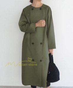 ダウンジャケット コート | コート アウター ノーカラーコート レディース 秋物 羽織り 長袖 ミモレ丈 ロングコート 秋アウター ダブル 無地 ポケット 大人 ゆったり 30代40代