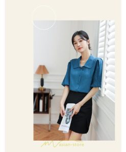 シャツ・ブラウス | ブラウス レディース オフィス シャツ 青 フォーマル 半袖 おしゃれ カジュアル フェミニン 開襟 着痩せ フランス風 お仕事 クラシック ビジネス 通勤 OL