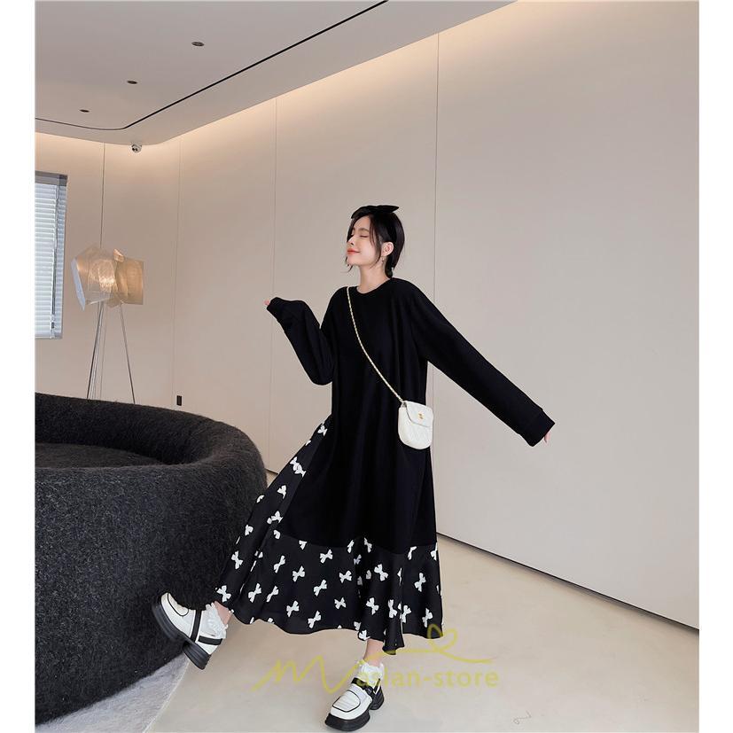 マキシ | ドッキングワンピース 秋 レディース 長袖ワンピース ロングワンピース 切り替えワンピース フェイク Aラインワンピース お呼ばれワンピース レイヤード風