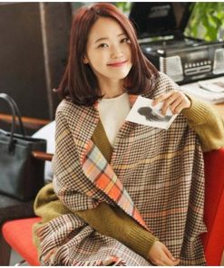 マフラー | チェック リバーシブル フリンジ付きストール 大判 厚手 肩掛け