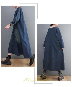デニムワンピース | ワンピース デニム レディース 40代 ロング チュニック 長袖 ゆったり かわいい 大きいサイズ 藍 大きいポケット 体型カバー