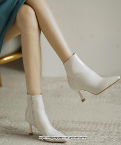 ブーツ | ショートブーティー ハイヒール レディース 可愛い おしゃれ 靴 美脚 脚長 通勤 秋 冬 サイドジッパー パンプス 大人 ピンヒール 高級感