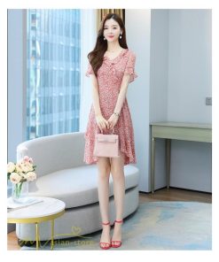 ミディアム | ワンピース レディース 小花柄 きれいめ 半袖 Aラインワンピース 着痩せ 日常感 Vネック 大きいサイズ 30代 サマーワンピース 上品 40代 大人 膝丈