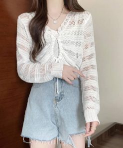 透かし編みトップス | フロントドロストニットトップスレディース