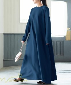 マキシ | ゆるワンピース 無地 マキシワンピース クルーネック カジュアル 長袖ワンピース ゆったり 体型カバー ワンピース フレア 秋コーデ 30代40代50代 大きいサイズ