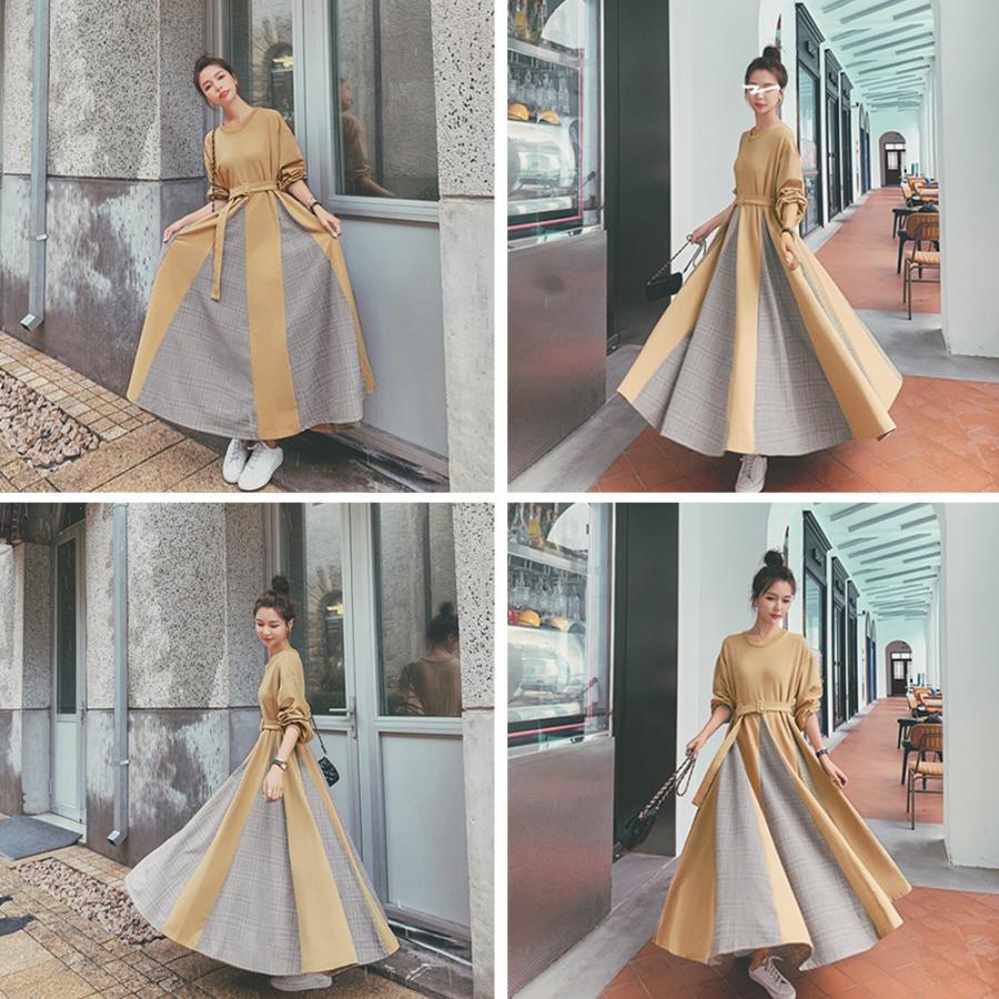 ワンピース | ロング春 異素材フレアワンピ