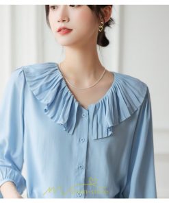 シャツ・ブラウス | ブラウス レディース シャツ おしゃれ きれいめ 七分袖ブラウス カジュアル 無地 フォーマル オフィス 夏物 エレガント Vネック ライトブルー 通勤 ビジネス