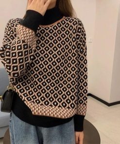 ニット・セーター | 配色ダイス柄ニットトップスハイネック