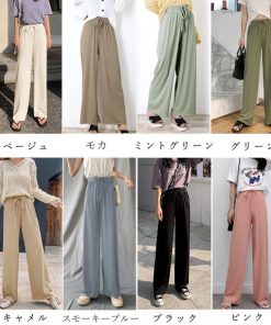 ワイドパンツ | ハイウエスト レディース ストレートパンツ 接触冷感 ロングパンツ ハイウエストサマーパンツ リラックスパンツ