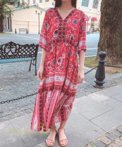 マキシ | 夏ワンピース ロングワンピース フレアワンピース 五分袖 落ち感 涼しい Vネック 大人 可愛い 旅行 パーティードレス お呼ばれワンピース 30代40代 ビーチ