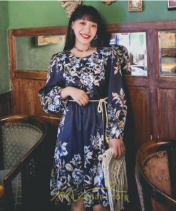 ミニ丈 | ワンピース ひざ丈 膝上 着映え 着痩せ 長袖 ゆったり 大人っぽ 普段使い 旅行 部屋着 お出かけ ベージュ 青 かわいい きれいめ 花柄 SNS映え リゾート レトロ風