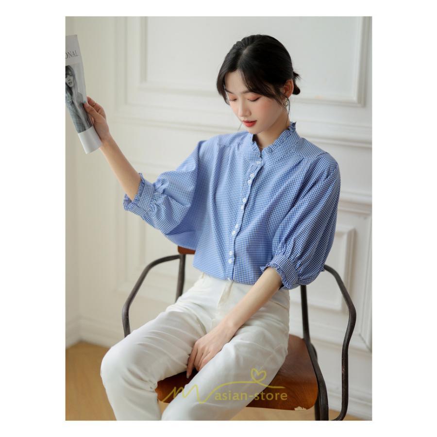 シャツ・ブラウス | ブラウス コットン 七分袖 レディース 青 入学式 入園式 卒業式 卒園式 フォーマル 結婚式 ママ 着痩せ 華奢見え OL お仕事 20代30代40代 通勤 新作 ビジネス