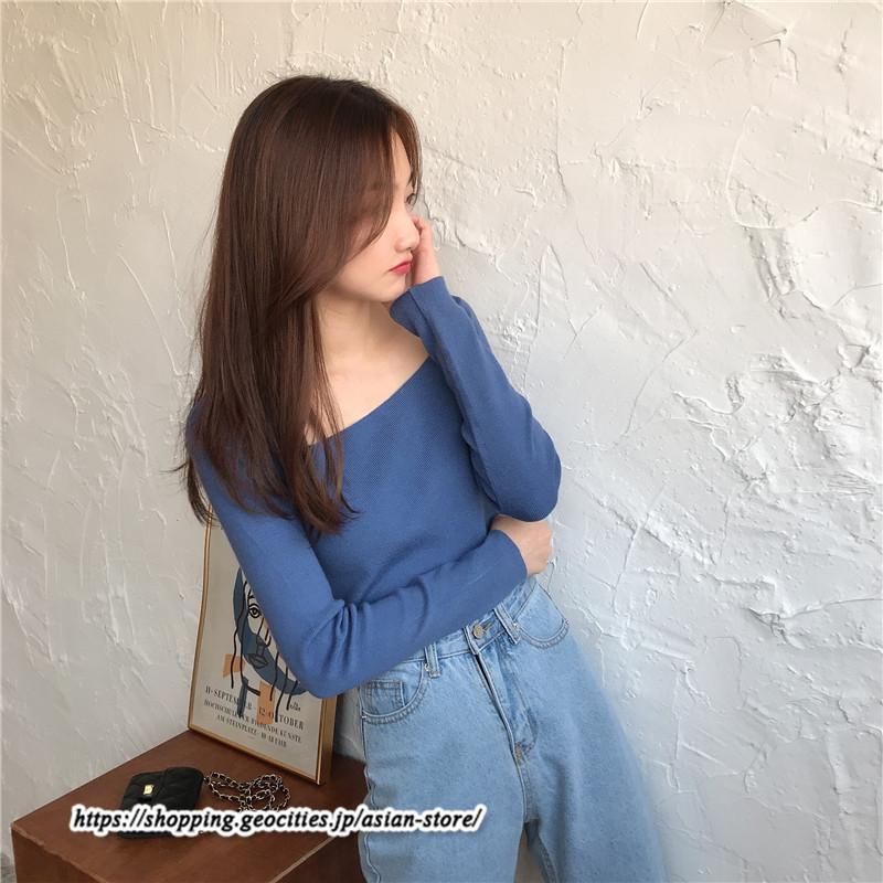 ニット・セーター | カットソー ニット レディース リブニット 長袖 秋冬 春 トップス スリム ストレッチ インナー 無地 長袖ニット 着痩せ 長袖カットソー 通学通勤 プルオーバー