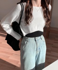 ニット・セーター | リブニットトップス ショート へそ出し