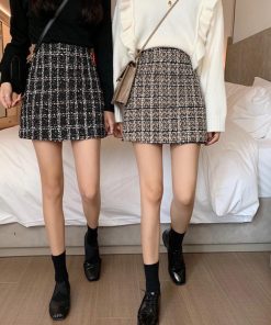 ひざ丈スカート | タイトスカート ハイウエスト チェック柄 レディース 台形スカート スカート ミニスカート ツイード