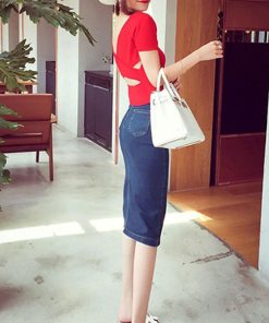 クロップドパンツ | 着やせ スカート デニムスカート ひざ下 タイトスカート レディース デニム フロントボタン 細見え スリット