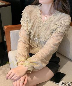 シャツ・ブラウス | ブラウス レディース きれいめ 40代 春秋新作 オシャレブラウス 無地シャツ 長袖トップス レースvネックブラウス 大人 50代 シャツ30代 ゆったり 通勤 夏物