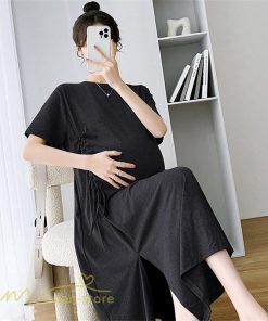 ワンピース | マタニティ妊婦服 レディース 無地 シンプル ゆったり 半袖 ゆるロングTシャツ クルーネック 薄手 マタニティウェア 夏 新作 お出かけ