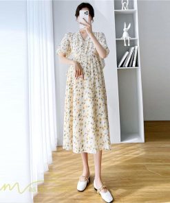 ワンピース | マタニティレディース 着痩せ 小花柄 Vネック マタニティ Aライン 夏新作 ひざ丈 韓国風 半袖 カジュアル 妊婦服 マタニティウェア