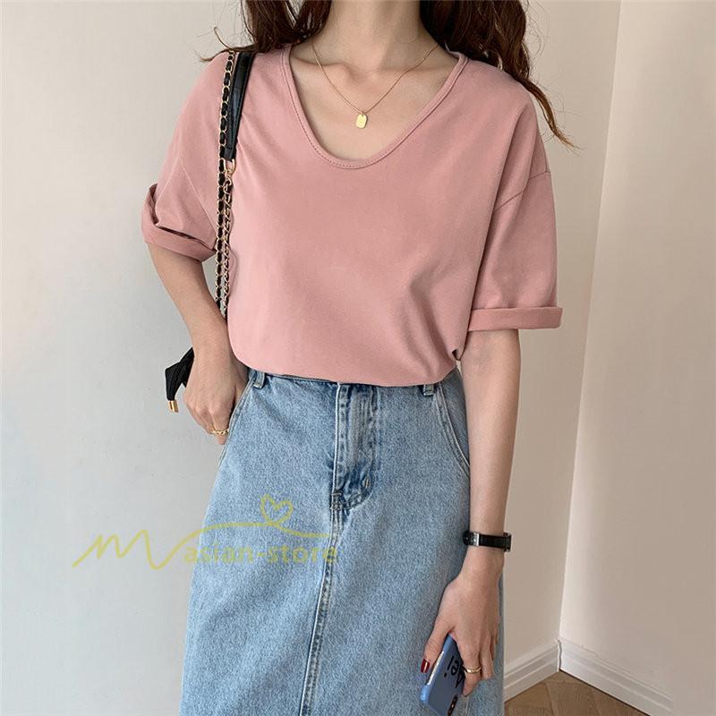 tシャツ・カットソー | Tシャツ ティーシャツ トップス カットソー レディース 春 夏 半袖 無地 綿 スリット 20代30代40代50代 お出かけ 体型カバー 通勤通学 着回し カジュアル 上品