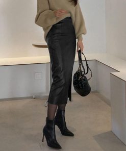 ひざ丈スカート | PUスカート フロントスリット セクシー