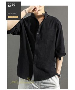 シャツ | 夏メンズ 麻 綿 カジュル 7分丈 カッコイイ ワイドゆったり 夏コーデ 新作 サマー風 スタンドカラー 日常感 無地 5XL ボタン 上品 大きいサイズ