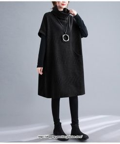 マキシ | ニットワンピース レディース チュニック デザイン タートルハイネック ニット 暖か 斜めスリット 着痩せ キレイめ 上品 おしゃれ フェミニン 通勤